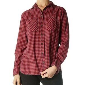 J. Crew Women's Mini Buffalo Plaid Button Up Shirt in Red / Black  - Sz 8 Tall